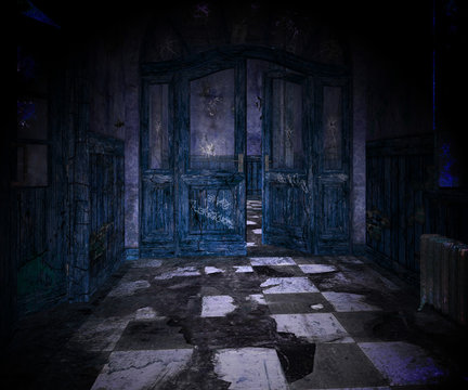 Blue Scary Interior Background