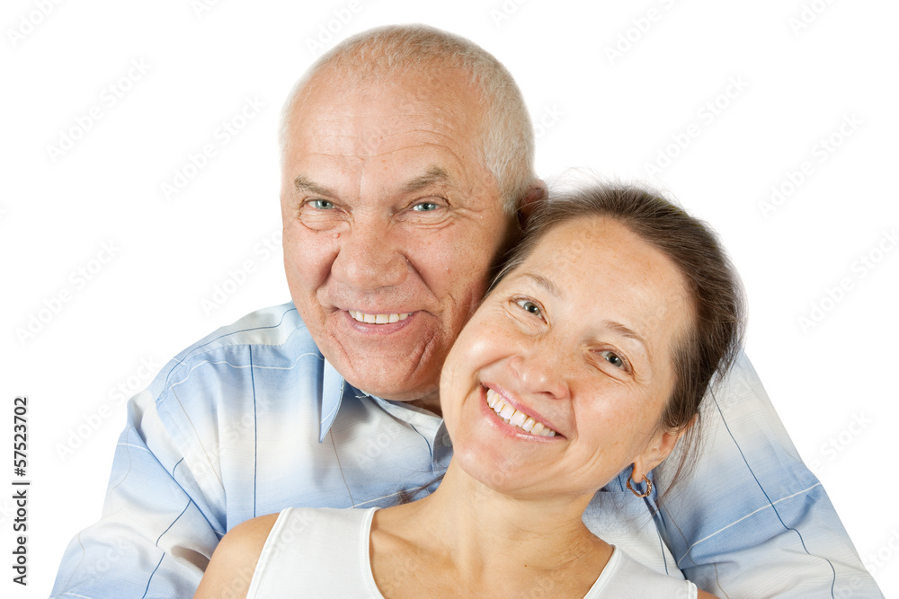 Wall mural mature woman and man on white