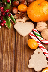 Christmas homemade gingerbread cookies,spice and decoration over