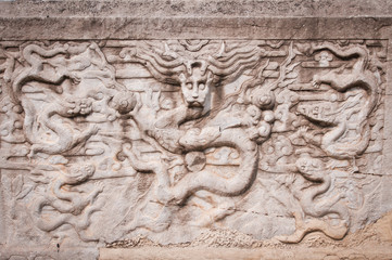 dragons carved in stone tablet in Dongyue Temple, Beijing