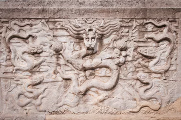 Foto auf Glas dragons carved in stone tablet in Dongyue Temple, Beijing © Fotokon