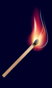 Burning match on black. Vector illustration