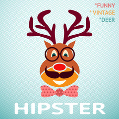 Naklejka premium Portrait of funny vintage hipster deer with glasses, mustache an