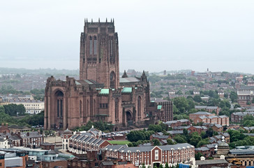 Fototapeta na wymiar Birdseye view of the Liverpool Cathedral in Liverpool, UK