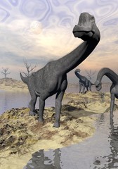 Brachiosaurus dinosaurs near water - 3D render