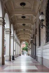 arcade in medieval town of Bologna, Italy