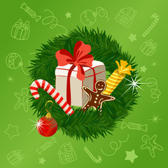 Christmas wreath on a festive background