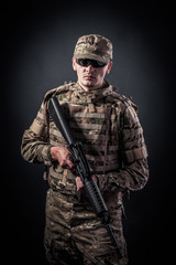 Modern soldier with rifle