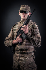 Modern soldier with rifle