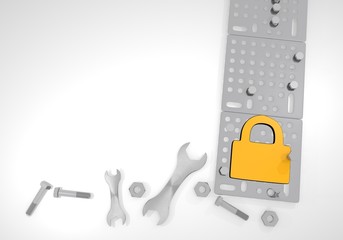 secure symbol on white mechanical background