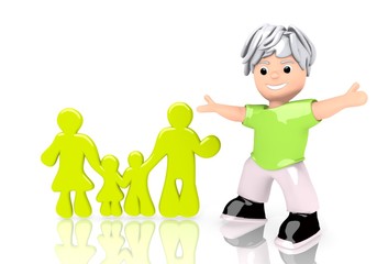 3d render of a happy family icon  with cute 3d character