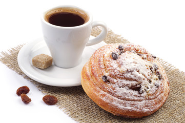 Bun and cup of coffee