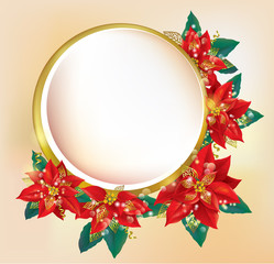 Round banner with Christmas poinsettia