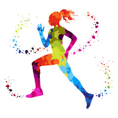 Fototapeta na wymiar athletics running woman with colored dots