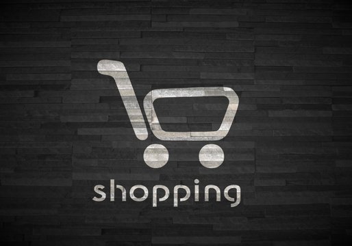 3d graphic of a creative shopping sign  on noble stone texture