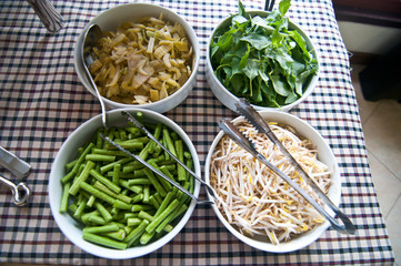 vegetable for curry thai and fermented rice flour noodles