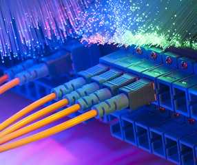 Technology center with fiber optic equipment