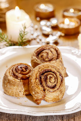 Cinnamon rolls in christmas setting