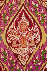 Fototapeta na wymiar Mural Buddhist art in Thai temple, Thailand