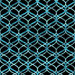 Abstract blue grunge chain on black seamless pattern, vector