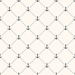 Fototapeta premium Vector seamless geometric pattern with anchors and polka dot. Nautical background 