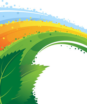 Leaves and rainbow. Conceptual image.