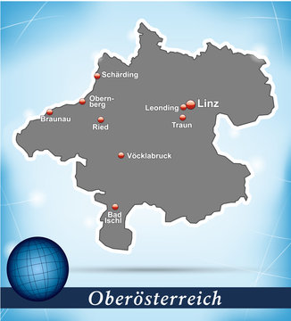Inselkarte von Oberöstereich Abstrakter Hintergrund in Blau