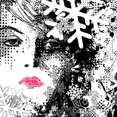 Fotobehang Vrouwengezicht abstracte illustratie van een winterse vrouw