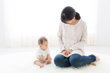 young asian mother and baby