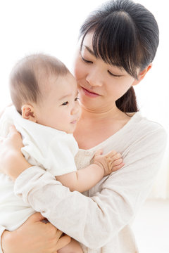 young asian mother and baby