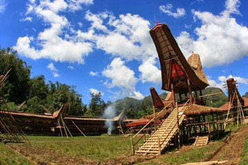 Hütten der Tana Toraja auf Sulawesi in Indonesien