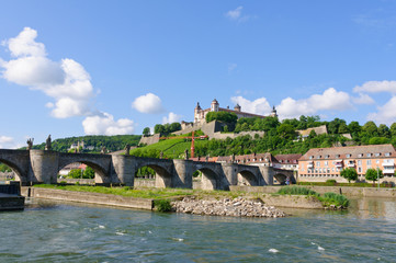 Fototapeta premium The Marienberg fortress and the Old Main Bridge in Würzburg, Ger