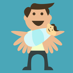 Vector-style illustration of a father with his newborn child