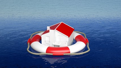 Naklejka premium House on life belt in open sea