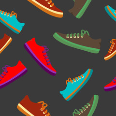 Colourful sneakers on black background. Vector available