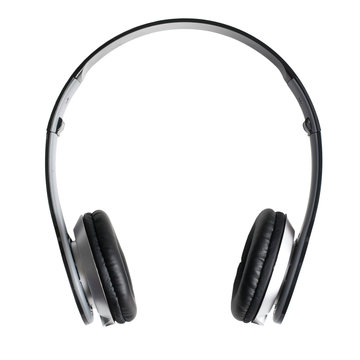 black headphones on white background