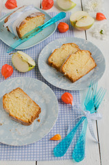 Apple cake on on a colorful background