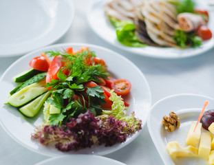 vegetables healthy food on a white plate