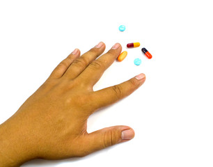 Drug abuse concept - passive hand on white background