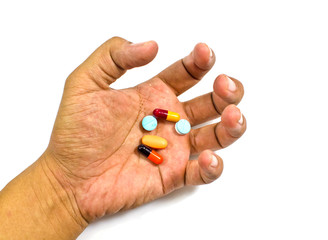 Drug abuse concept - passive hand on white background