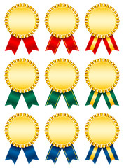 9 Award Badges Gold Ribbon
