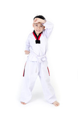 Taekwondo action  by a asian cute boy