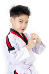 Taekwondo action  by a asian cute boy