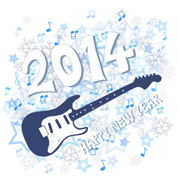 Blue New Year 2014 and guitar illustration