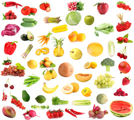Collection of fruits and vegetables  isolated on white
