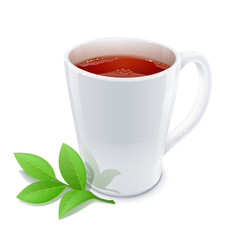 cup of tea with green tea leafs vector illustration isolated