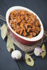 Braised cabbage, chinese garlic, bay leaves and pepper