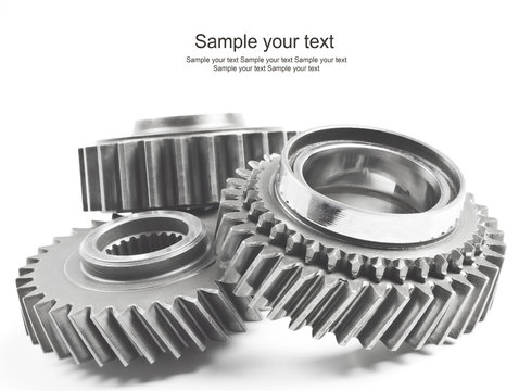 real stainless steel gears isolated over white background