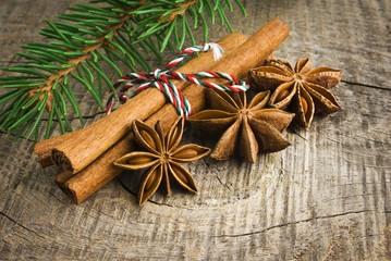 Christmas decoration over old wood background