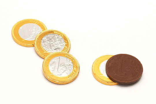 Euro chocolate wrapped in metal foil